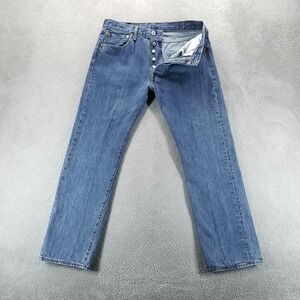 Levis 501 Jeans Mens 33x30 Blue Straight Button Fly Medium Wash Western